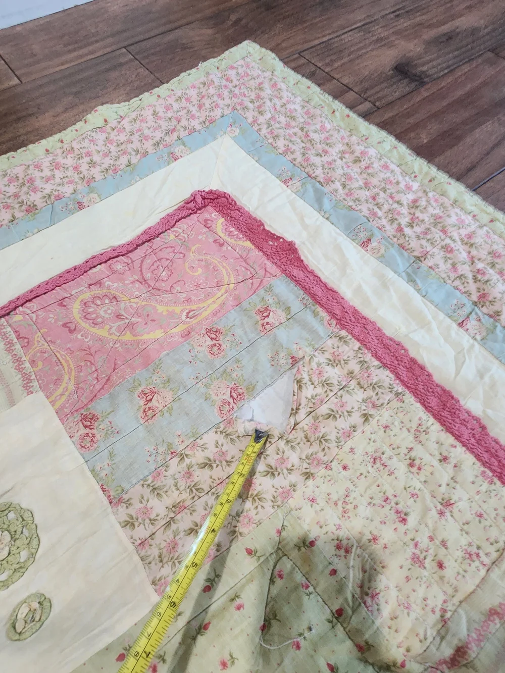 Handmade Pastel Patchwork Quilt Throw - Pink, Blue & Green 80x75